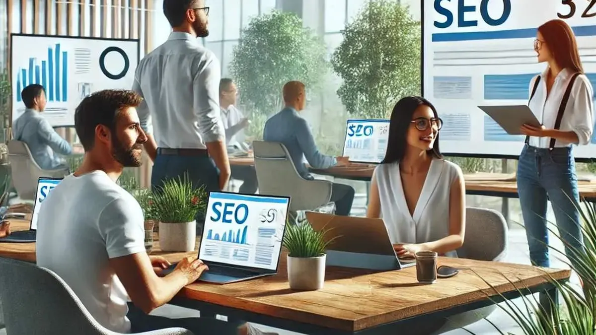 Emlak ve dijital pazarlama ekibi ofiste SEO verileri üzerinde çalışıyor